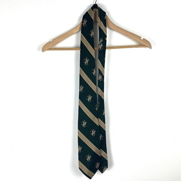 Vintage Pride of England Tie Green Equestrian English Countryside Polo Preppy - Picture 1 of 7